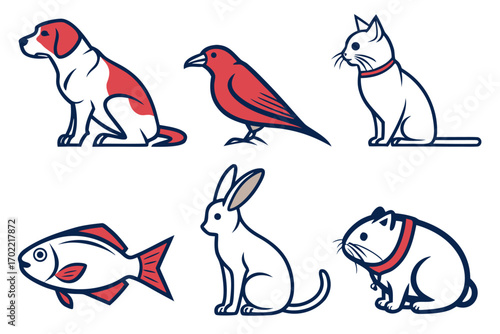 Bold colorful pet icons for animal lovers and pet businesses