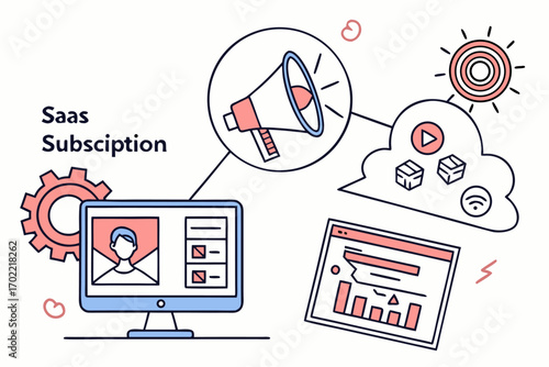 Subscription and saas business digital marketing icons and graphics