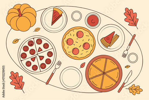 Vibrant thanksgiving feast celebration illustration