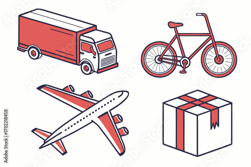 Transportation and delivery icon set with logistics symbols