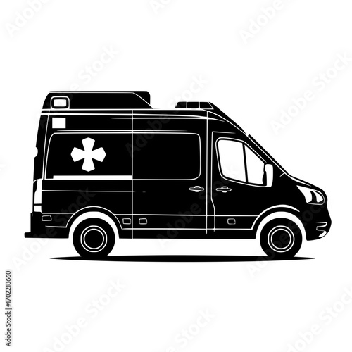 Modern ambulance emergency vehicle with medical cross symbol for urgent care services