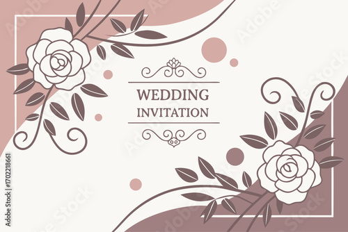 Elegant floral wedding invitation template with black and yellow accents