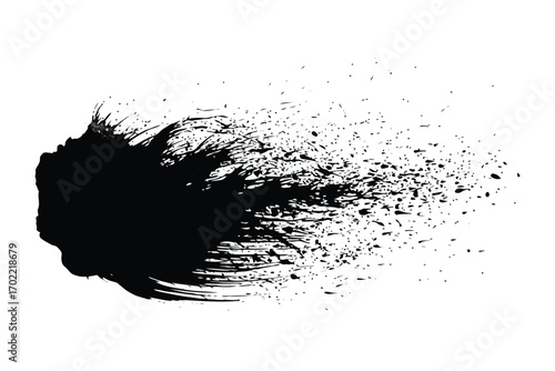 Vector art of a dynamic black ink splatter with a textured trail