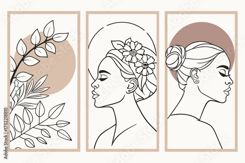 Elegant abstract minimalist line art faces design