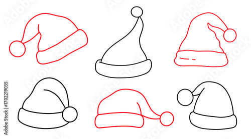 Vector Santa Claus Hat outline icon doodle sketch 