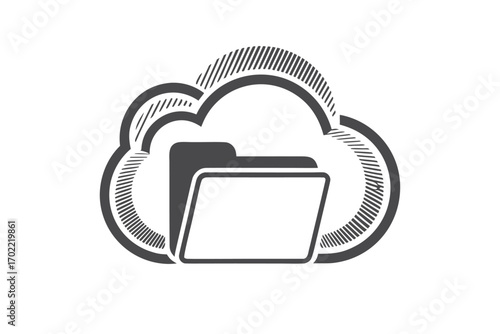 Gray Cloud Storage Folder Icon Style Isolated on White Background Design