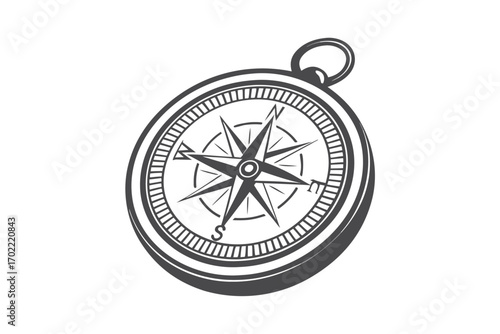Gray Scale Classic Compass Directional Navigation Instrument Design on White