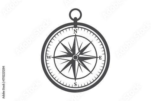 Gray Nautical Compass Rose with North East South West on White Background