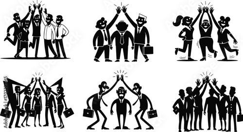 Group of business people celebrating success with high-fives and teamwork, office colleagues, corporate team spirit, professional collaboration vector