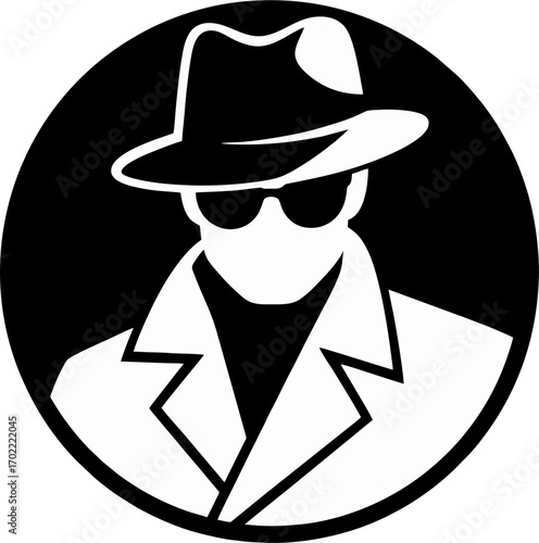 Spy Silhouette with Fedora and Trench Coat – Secret Agent Logo Vector Illustration