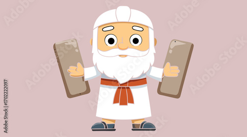 Prophet Moses Cartoon Character – Holy Man Illustration, Religious Figure Cartoon Icon, Elder Prophet Artwork, Spiritual Cartoon Clipart, Ancient Holy Character Illustration, Cute Religious Kid-Friend