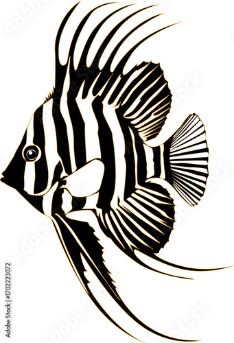 Illustration of colorful fish with detailed scales and fins. Brightly colored fish. Vintage fish illustration. Animal vector.