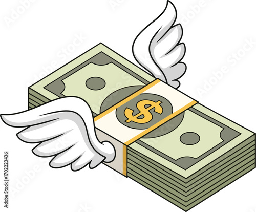Money flying with wings symbolizing financial freedom and wealth vector