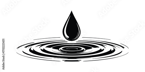 Dynamic water drop creating ripples across surface illustration simple graphic