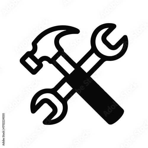 Hammer and wrench icon tools set for diy repair and construction projects