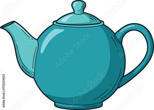 Ceramic teal teapot isolated kitchenware drinkware beverage serving vector