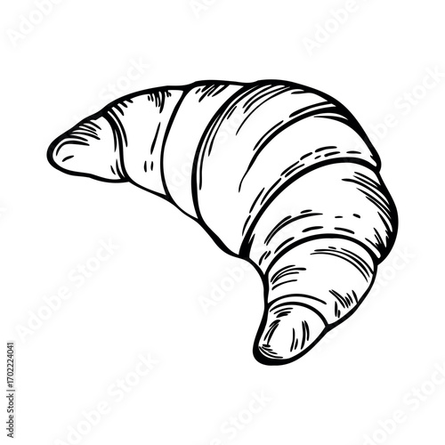 A hand-drawn illustration of a croissant. The pastry is golden-brown with a flaky texture and a crescent shape. It represents French cuisine and breakfast.