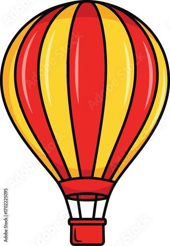 Vibrant red yellow striped hot air balloon adventure sky travel vector