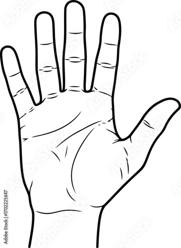 Open hand silhouette line art symbol gesture illustration five fingers vector