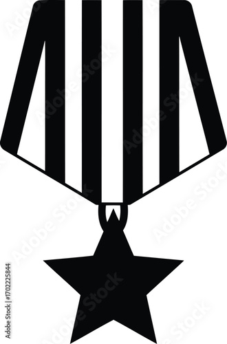Military medal star award ribbon emblem achievement honor symbol vector