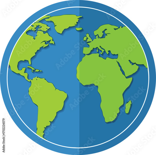 Flat earth globe icon blue green world map vector illustration vector
