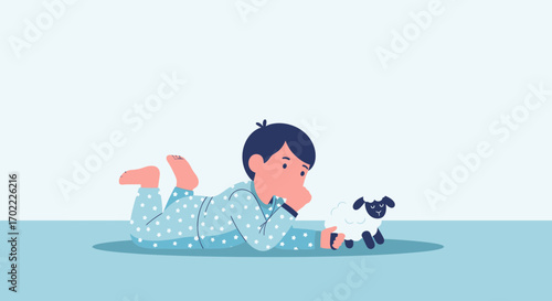 A Young Child Contemplates A Playful Sheep Friend In A Calming And Peaceful Scene