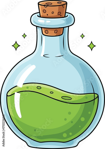 Magical potion bottle green elixir sparkling enchanted liquid vector
