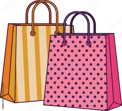 Fashionable shopping bags pink and gold for retail and gifts vector