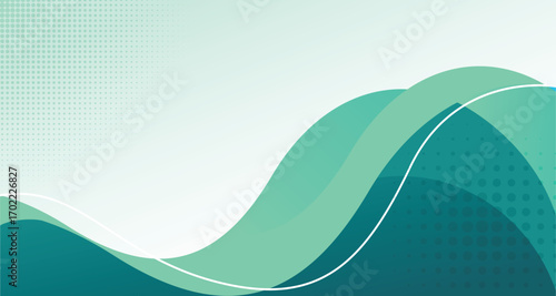 Abstract background with blue and teal waves in dynamic flow illustration. Smooth blending gradient wallpaper for company or corporate banner, meeting, and presentation