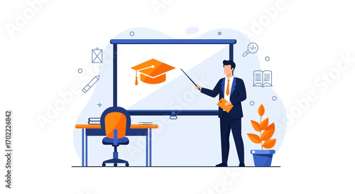 Academic Presentation Illustrates Education, Teaching, Learning, Knowledge, Studies, and Future
