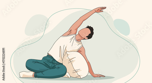 Achieving Serenity: Simple Yoga Pose with Pillow for Mental and Physical Wellness