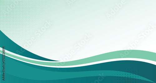 Abstract background with blue and teal waves in dynamic flow illustration. Smooth blending gradient wallpaper for company or corporate banner, meeting, and presentation