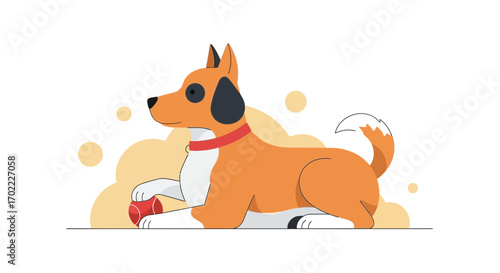 Adorable Animated Dog Resting with Ball And Contemplating What to Do Next