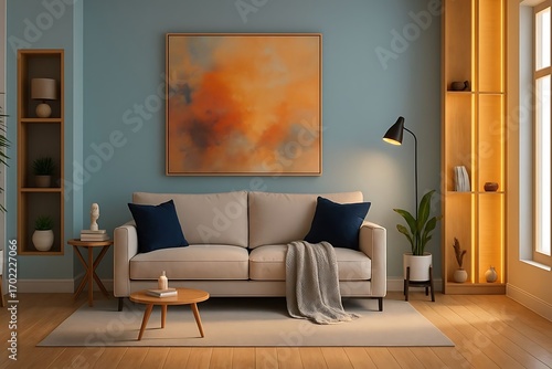 Modern Minimalist Living Room With White Sofa And Plants