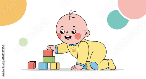 A Cute Baby Playing with Colorful Blocks and Enjoying Early Childhood Development