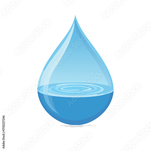 A stylized illustration of a water droplet, showing ripples within.