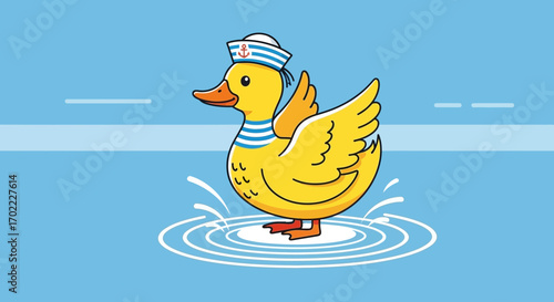 Adorable Sailor Duck Splashing in Water With Nautical Stripes and a Charming Appearance