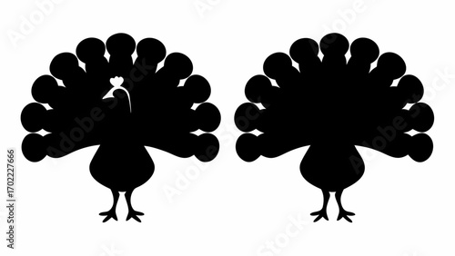 Two black peacock silhouettes displayed side by side against a white background in a simple illustration
