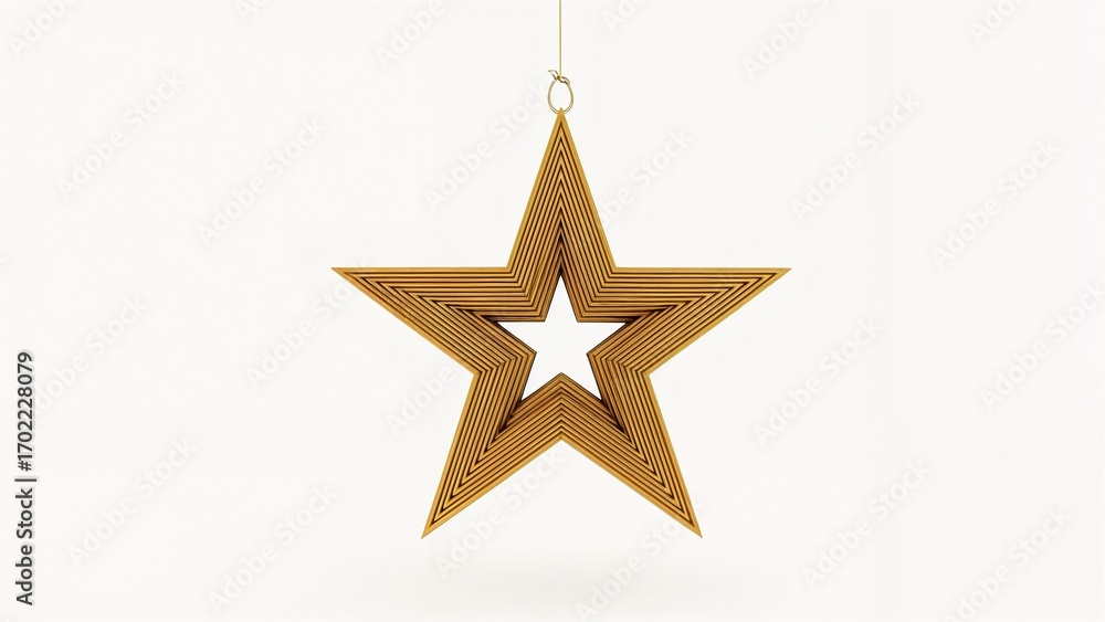 Obraz premium A gold star hanging from a string on a white background.