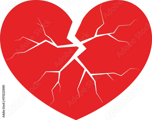 Abstract red broken heart cracked symbol love sadness symbol vector