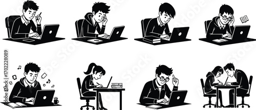 Students studying, focused young people working on laptops, learning, education, teamwork, concentration, school, college, online study, academic success, teamwork