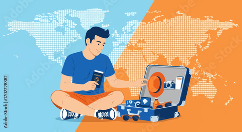 A Man Preparing for His Trip with a Suitcase Filled with Travel Essentials
