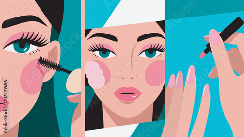 illustration of a woman doing make-up and beauty treatments vector design template