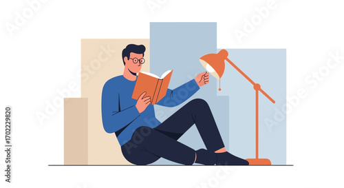 A Person Reading A Book With Lamp Lighting In A Relaxing, Peaceful At-Home Session