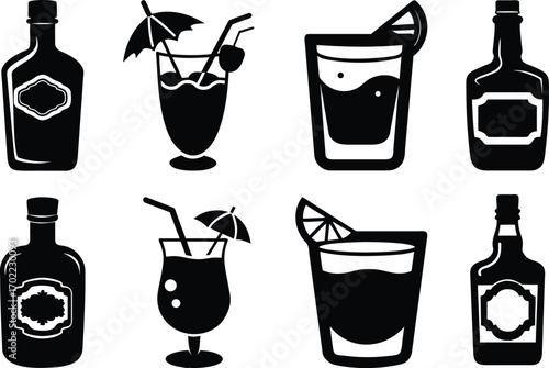 Cocktail and Liquor Silhouette Vector Set