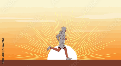 A Runner Exercising During Sunrise Illustrates Fitness and Daily Exercise Practice