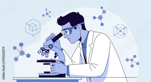 A Scientist Looking Through a Microscope in a Laboratory Illustration