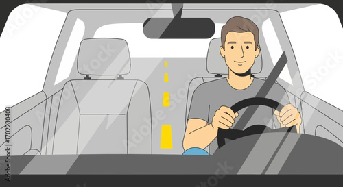 Animated Driver In A Car Ready For A Journey On A Sunny Day Illustration