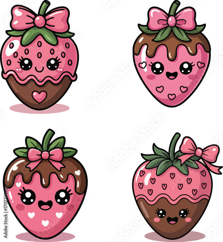Set of strawberry jam and desserts with fresh strawberries illustration