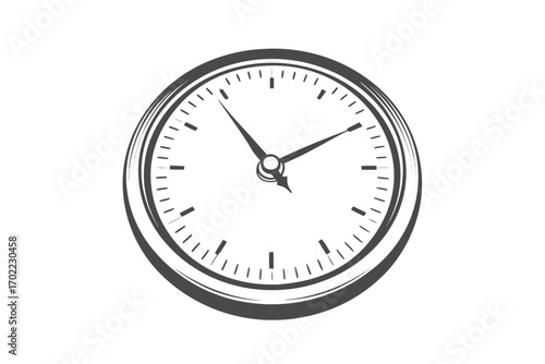 Isolated Round Analog Clock with Second Minute and Hour Hands in Gray Color
